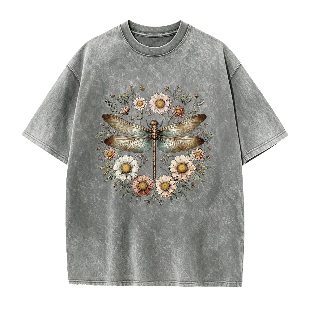 Dragonfly & Wildflower T-Shirt, Nature-Inspired Floral Graphic Tee