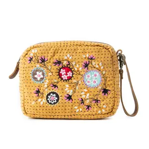 Daisy Pop Woven Pouch in Marigold Yellow