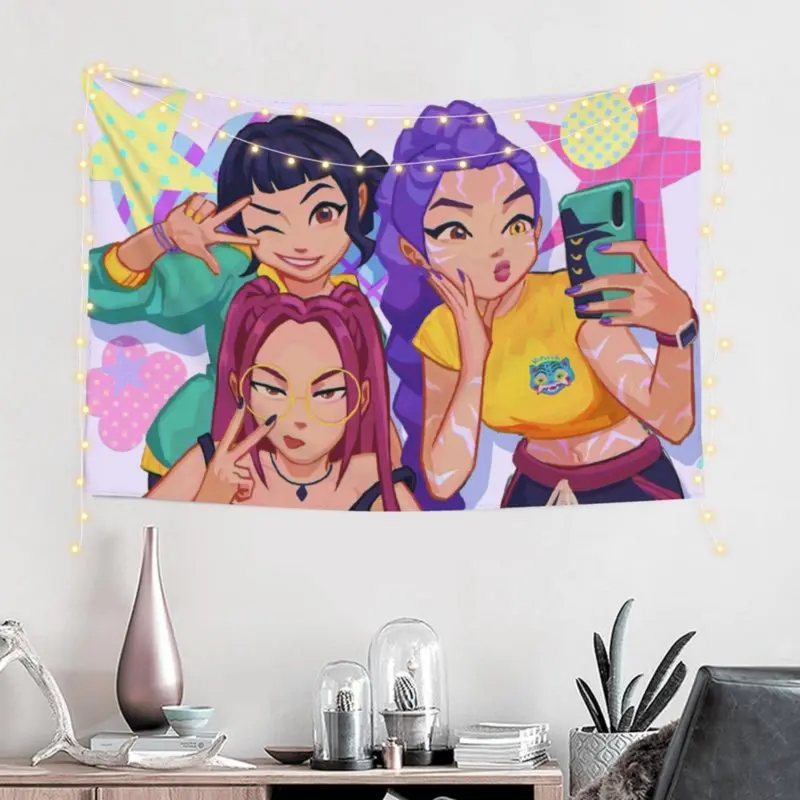 Kpop Demon Hunters Tapestry 40*60INCH Wall Hanging Vibrant Birthday Party Background Banner for Living Room Bedroom Dorm Decoration Perfect Gift