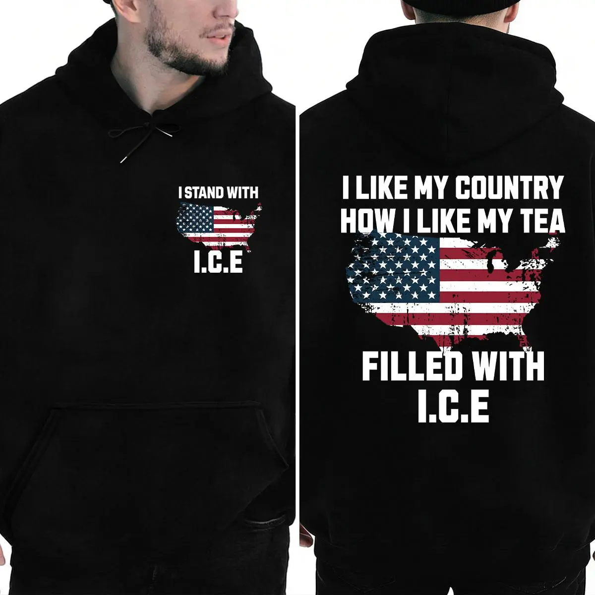 Men's Casual Relaxed Fit Republican Humor Vibe Top - Funny Tshirt "I Like My Country How I Like My Tea Filled With ICE", 100% Cotton 180G/230G Short-Sleeve/Streetwear Hoodie, Soft Tee, Made In USA [CoreVarsity.us]