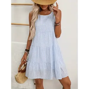 Sleeveless Loose Casual Dress - Checkered Pattern Everyday Trendy Women's Dress for Comfortable Style
