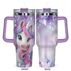 40oz Tumbler, 1 Count Stainless Steel Cup with Lid & Straw, Insulated and Durable, Rainbow Unicorn Design Water Bottle for Hot and Cold Beverages, Insulated Travel Drinkware, Drinkware