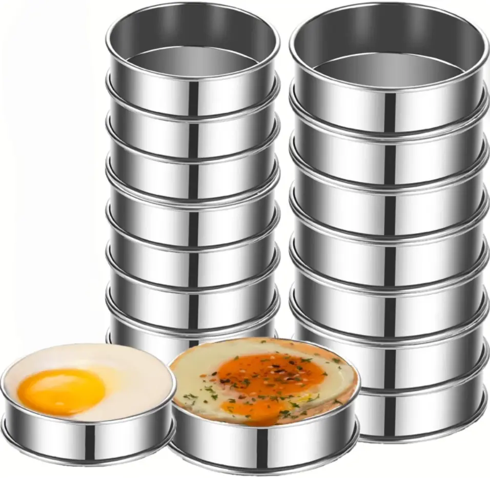 16 Packs 4 inches & 3.15 inches English Muffin Rings Crumpet Rings, Stainless Steel Double Rolled Tart Rings, Round Metal Cooking Pastry Ring Molds for Cookies, Pancakes