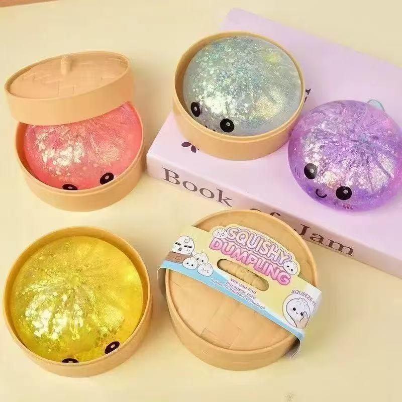 Glitter Series Expressive  Dumpling Squishy -Mysecret Bun Fidget Toy, Soft TPR Material, Stress Relief,  Rare squishy Random Style per Pack. Perfect for graduation, great for students to exchange gifts.