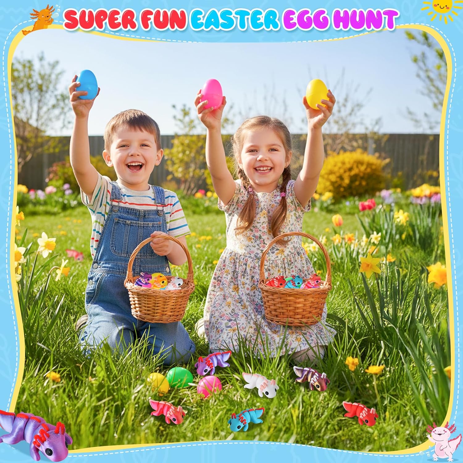 24‑Pack Prefilled Easter Eggs with 3D Printed Axolotl Figurines – Easter Basket Stuffers & Easter Egg Hunt Toys for Kids, Fun Fidget & Toy Egg Fillers
