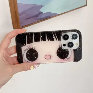Dreamy INS Glittering Big Eyes Comic Girl Lovely Phone Case For iPhone 17 16 15 14 13 12 11 Pro Max Plus Air Back Cover Girly Phone Case Unique Gift For Halloween Christmas