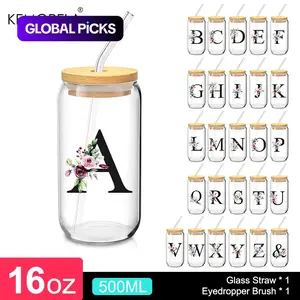1pc Drinking Tumbler with Bamboo Lid and Glass Straw - 16 oz Tumbler with Lettering Decal, Iced Coffee Tumbler, Cute Iced Tea Tumbler, Beer Mug Container, Ideal for Coffee Bar Accessories, Beautiful Gift, Water Bottles #GLOBAL PICKS