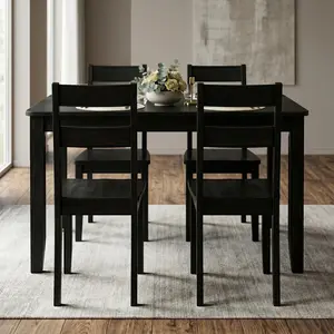 Favorer Nome 5-Piece Dining Set with Rectangular Table and Ladder-Back Chairs, Black, Transitional Wood Dining Furniture
