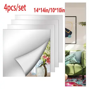 4-Pack Full-Length Wall Mirrors, 14x14 Inch/acrylic Mirror Tiles, Shatter-Resistant Flexible Plastic Mirror Panels for Bedroom, Home Gym Door, Decorative Stickers