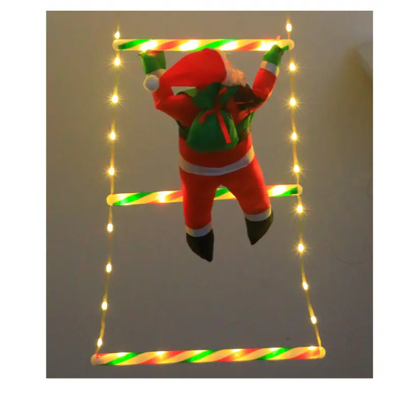 Santa Claus Climbing Ladder with LED Lights Festive Christmas Decoration for Home and Office