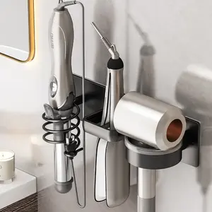 Wall Mounted Hair Tool Organizer Rack 30cm No Drilling Space Aluminum Strong Capacity, Multi-Functional Bathroom Storage for Curling Iron Hair Dryer, Hair Dryer Holder