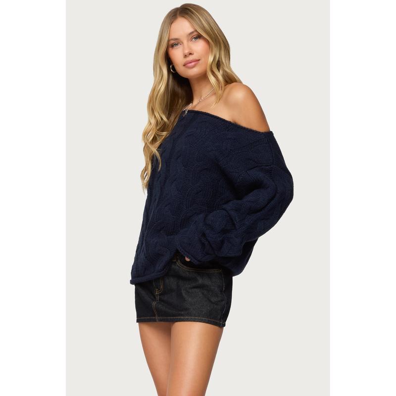 Nellie Off Shoulder Cable Knit Sweater
