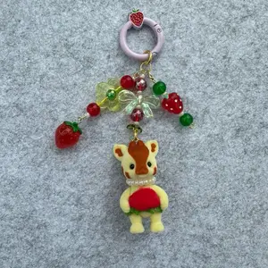 Giraffe Keychain with Strawberry Beads