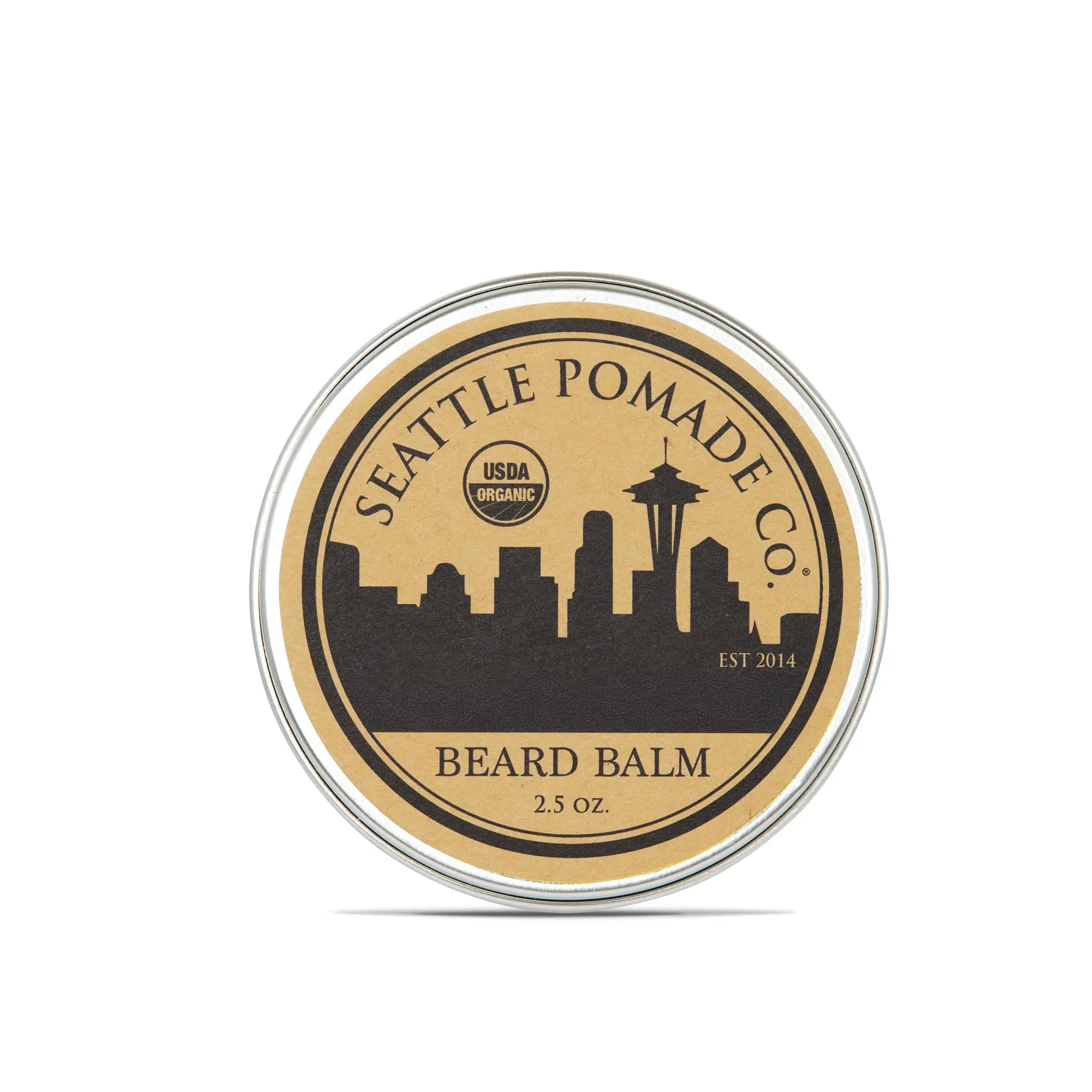 Seattle Pomade Co. Certified Organic Beard Balm made with Organic Beeswax. Strengthens & Softens Beards & Mustaches. Globally sourced certified organic materials.