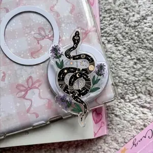 Moon Floral Snake MagSafe Phone Grip — Kawaii Horror Magnetic Holder, Witchy Aesthetic Gift for iPhone 15 14 13 Spooky Floral Accessory