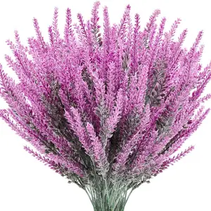 8 Bundles Artificial Lavender Flowers No Fade Fake Plastic Flowers Bouquet for Wedding Home Office Decoration Indoor Outdoor Use Decorative Plants