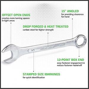 SWANLAKE 26PCS Combination Wrench Set with Roll-up Pouch, wrench set metric and standard, SAE 1/4” - 1” and Metric 8mm - 24mm combination wrench green wrench hand tool roll-up pouch mechanic tool car repair men gift wrench set