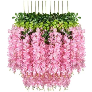 12 Pack Artificial Wisteria Hanging Flowers Fake Wisteria Flower Garland Silk Vines Rattan Decor for Home Wedding Arch Wall Garden Greenery Bedroom Outdoor Office Party Decoration (Pink/White/Purple)