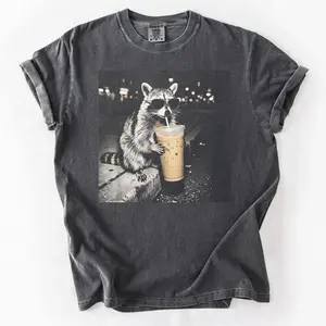 Comfort Colors® Raccoon Drinking Iced Coffee Shirt | Funny Animal Meme Tee | Coffee Lover Raccoon Shirt | Unisex Graphic T Shirt T