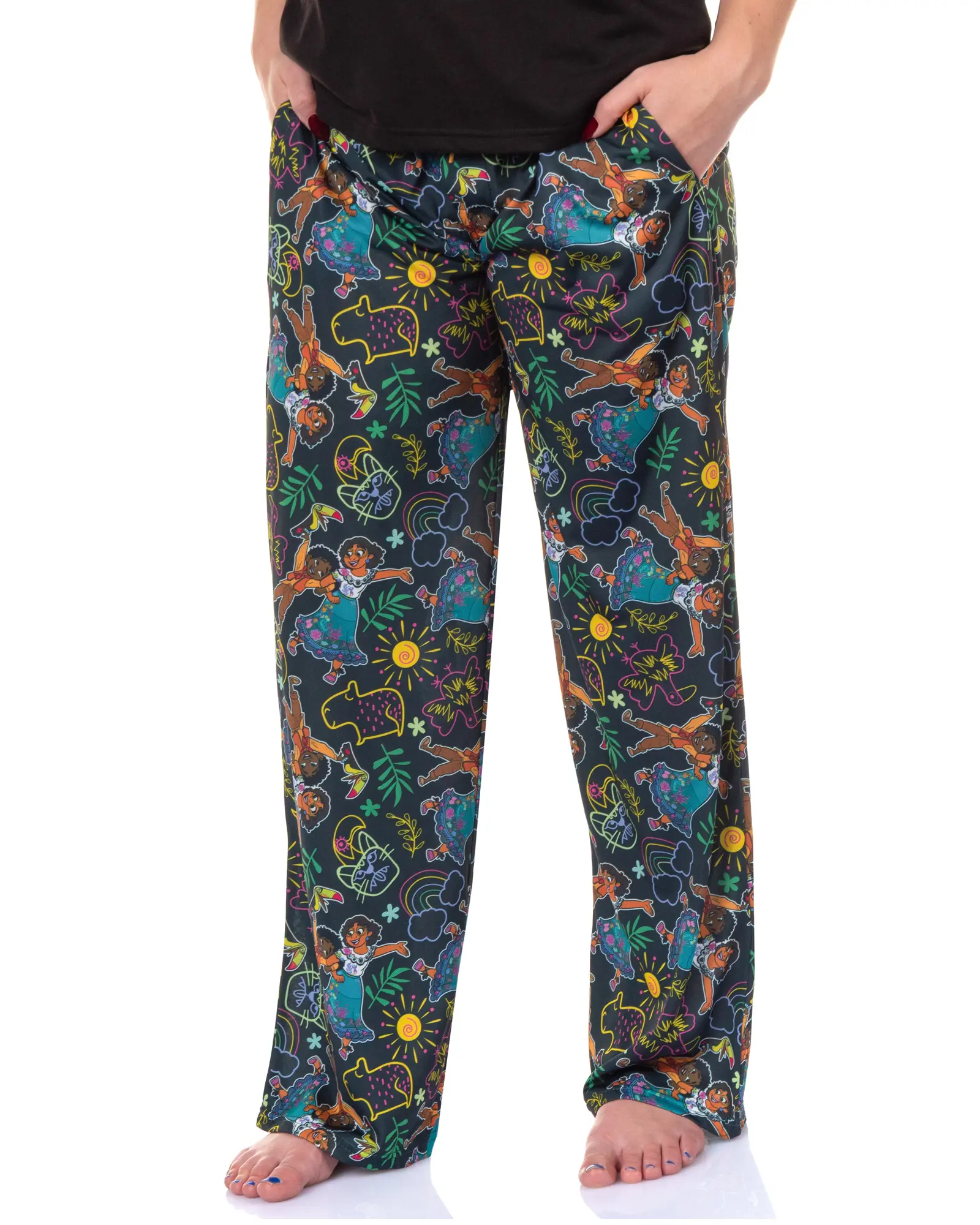 Disney Women's Comfy Encanto Allover Print Nightwear Lounge Pajama Pants with Buttons for Everyday Wear