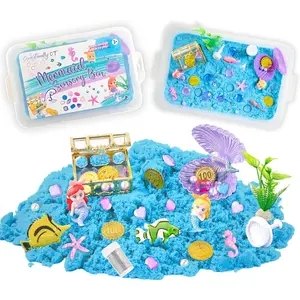 38 PCS Mermaid Sensory Bin with 2 lb Magic Sand, Ocean Molds & Treasure Accessories Creative Sand Play Gift for Girls Ages 3-8