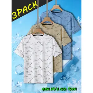 3-pack — men’s casual sports T-shirts, mixed colors; summer quick-dry short-sleeve athletic shirts with stretch fabric and letter print; suitable for everyday wear, sports/outdoor leisure, fitness training, running workouts, and as a gift.