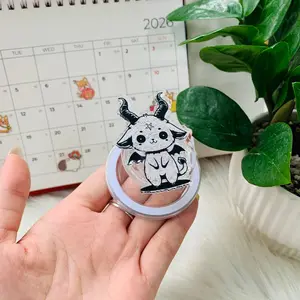 Funny Loading Black Cat Acrylic Phone Grip | Cute Void Kitten Yellow Eyes Griptok for Back of Case | Aesthetic Relatable Internet Meme Smartphone Stand Holder | Sarcastic Cat Lover Gift for Friends Teens