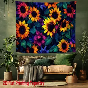 2D Flat - 2D Flat - 1pc 2D Flat Printing Tapestry | Polyester Fantasy Landscape Tapestry of Vibrant Sunflower Garden, Colorful Floral Pattern Print, Wall Hanging for Home, Livingroom, Bedroom, Office, Studio Decor, Ideal Gift