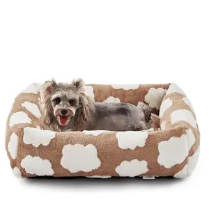 Washable Orthopedic Dog Bed for Small Breeds , Rectangle Soft Calming Pet Bed with Detachable Cover, Plush Jacquard Fabric & Non-Slip Bottom