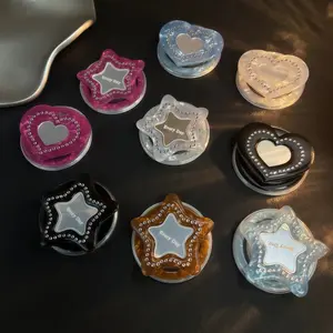 Creative Rhinestone-Encrusted Heart and Five-Pointed Star Airbag Phone Stand - Magnetic Sliding Stand - Everyday Desktop Support Stand - Exquisite, Practical, and Portable