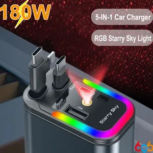 Starlight Roof 120w Car Charger, Super Fast Phone Charging, Retractable Cable, One-To-Four USB Outlet, Cigarette Lighter Interface, Phone Charging Accessories