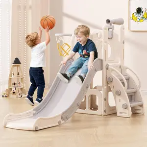 6-in-1 Toddler Slide, Indoor Outdoor Playset for Babies 1-3, Kids Climber with Basketball Hoop & Telescope, Compact Playground for Toddlers,for Boys and Girls Birthday Gift Christmas Gift