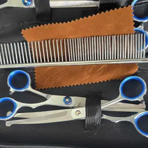 Professional Pet Grooming Scissors Set, Stainless Steel Dog Cat Clippers, Curved Straight Upward Blades, Dual Hand Use, Includes Comb, Grooming Tools