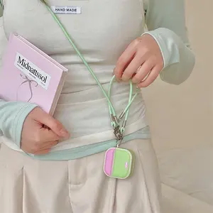 Matcha color blocking diagonal cross leather pattern | Long and short hanging rope | Magnetic drum bag headphone cover | Best friend gift | for AirPods 1 2 3 4 Pro Pro2 Pro3