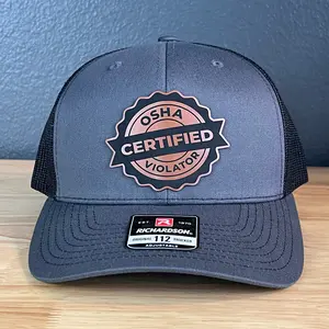 CERTIFIED OSHA VIOLATOR Funny Blue Collar Leather Patch Hat Charcoal/Black
