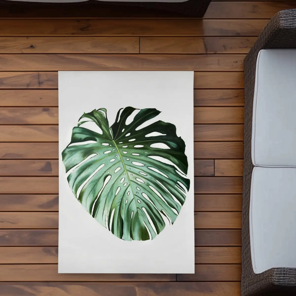 Begin Home Decor C1ROAR23OZMU6N 2' x 3' Durable Weatherproof Polyester Tropical Monstera Leaf Print Decorative Rug - Exotic Botanical Patio Outdoor Rectangle Rug