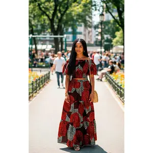 Crimson Leaf Elegance Two-Piece African Print Crop Top & Skirt Set  (US Women’s Size XXLarge)