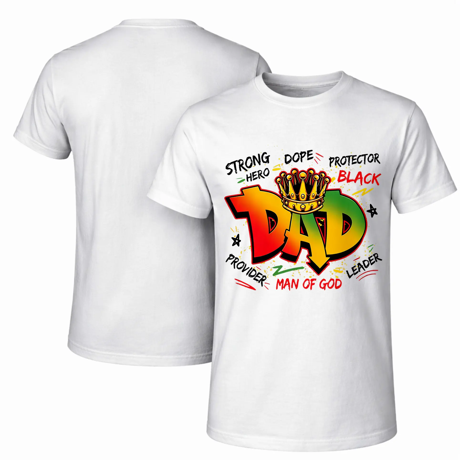 Men's 100% Cotton Relaxed Fit Short Sleeve Round Neck Graphic T-Shirt - Vibrant "Strong, Dope, Black Dad" Print, Breathable Streetwear Clothes for Father's Day, Hand Wash Only, Do Not Dry Clean