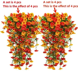 4/8pcs Simulated Hanging Petunias, with Lifelike Orange-yellow Flowers, Decorative UV-resistant Artificial Flower Decoration, Decorations for Outdoor Porches, Courtyards and Gardens, Maintenance-free Autumn Decorations, Artificial Bouquets