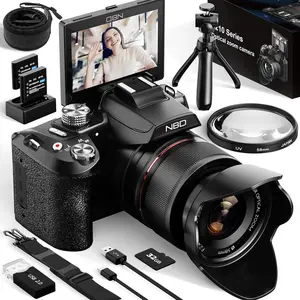 NBD 64MP Digital Cameras for Photography,5K Vlogging Cameras for YouTube,16X Optical Zoom Travel Point and Shoot Digital Cameras Fotograficas with 180°Flip Screen,58mm UV Lens,2 Batteries