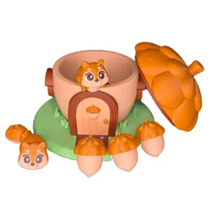 3D Printed Squirrel & Nut House Playset with Articulated Figures & Fidget Acorns Removable Lid Decorative Door High-Quality PLA Material