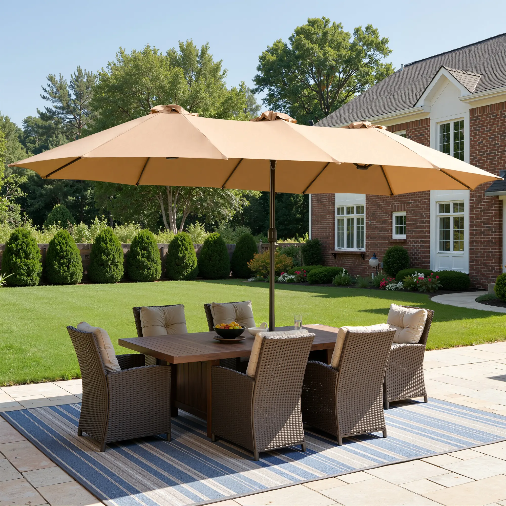 ALLWEX 15 x 9FT Large Rectangular Market Umbrella with Base & Crank, Heavy Duty Outdoor Parasol, Waterproof & UV Resistant Shade for Patio, Pool & Garden