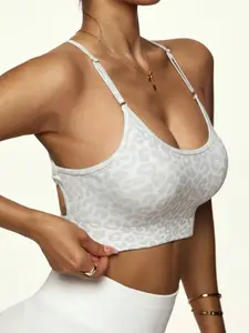 Women's Leopard Print Backless Sports Bra, High Elasticity Yoga Tank Top, Shockproof Fitness Underwear, Casual All Seasons Wear
