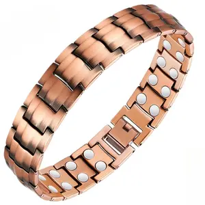 Copper Magnetic Double Row Men's Bracelet |         Adjustable Size, Includes Sizing Tool |         Ideal Gift for Parents on Birthdays & Christmas Men's Magnetic Copper Bracelet