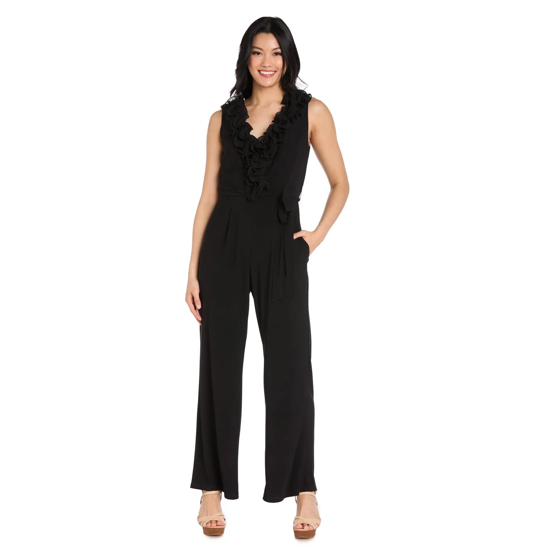 Ruffle Trim Wide Leg Jumpsuit - Petite