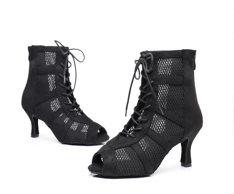 Minishion Dance Practice Shoes for Women Mesh Ballroom Sandals Heels Party Prom Ankle Booties with Zip in Black