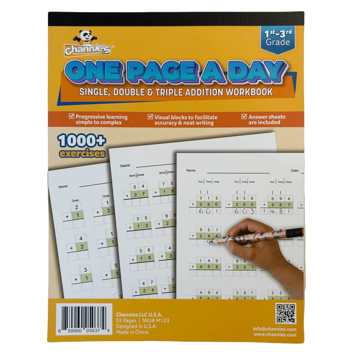 Channie’s One Page A Day Single, Double, & Triple Digit Addition Workbook