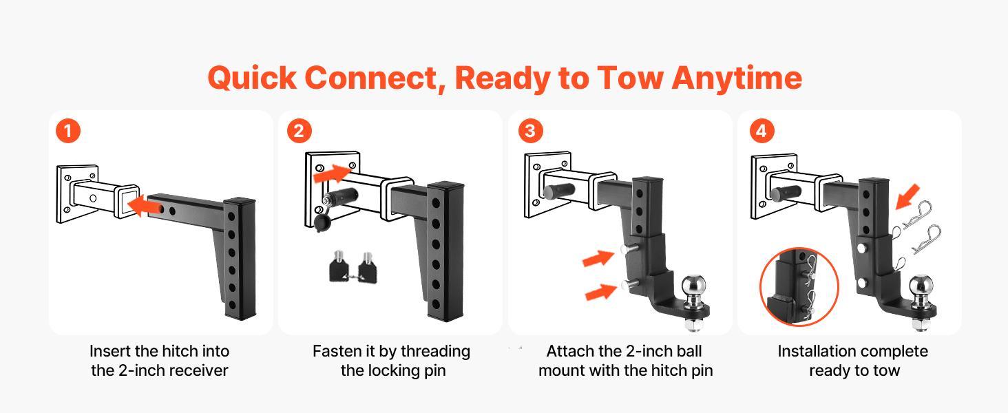 【Summerfinds】VEVOR Trailer Hitch Ball MountFit 2-Inch ReceiverAdjustable Trailer Hitch with 2 Inch Ball & Pin7500 lbs GTW9.5 Inch DropTowing Ball Mounts for RVsOff-Road Vehicles and TrucksBlack