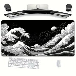 Extra Large Japanese Black Wave Gaming Mouse Pad Ergonomic Non-Slip Rubber Base Artistic Japanese Scenery Design Suitable for Computers and Tablets Durable Smooth Surface