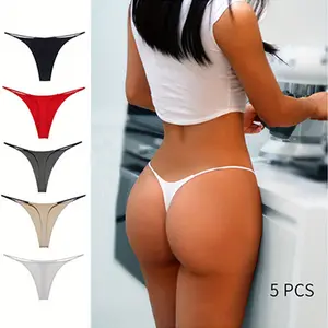 5PCS Women’s Double-Layer Thin Strap Sexy Thong Low-Rise Bikini T-Style Lingerie Panties, Lady, Cute